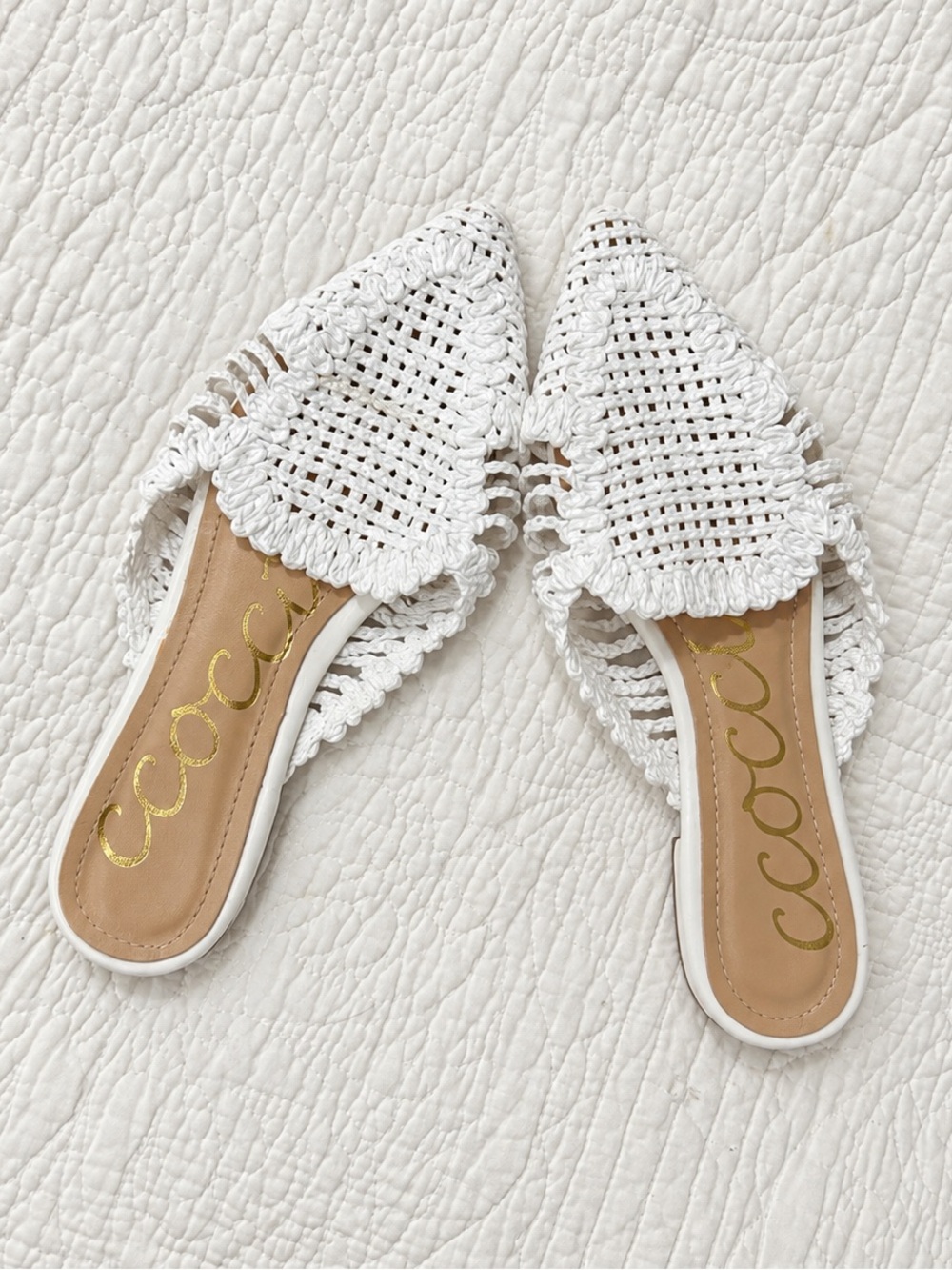 CCOCCI White Crochet Pointed Slip-On Mules